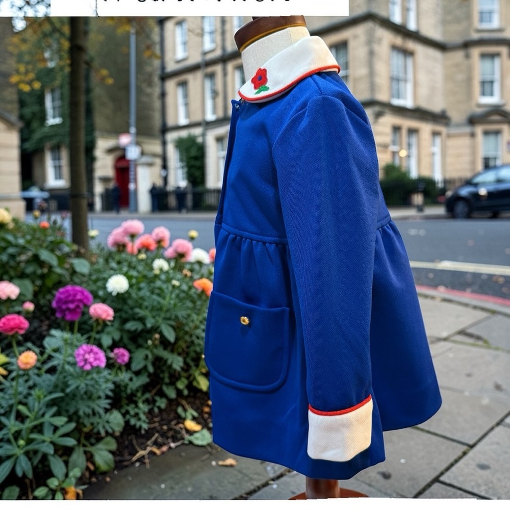Vintage Navy Girls Dress & Coat Set Embroidered Floral Collar Classic 24M/2T - Picture 12 of 12